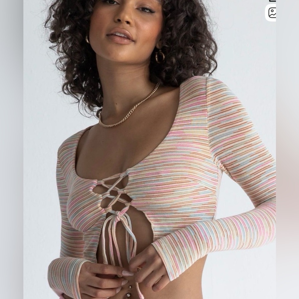 Princess Polly Athena Long Sleeve Crop Top Multi Stripe - US 2